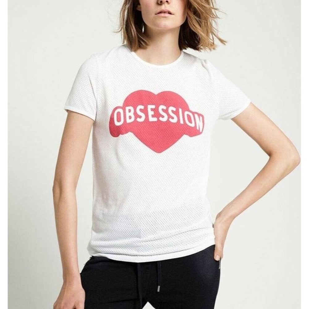 ZOE KARSSEN Optical White / Red OBSESSION Loose Fit Tee Shirt Top ( XS )